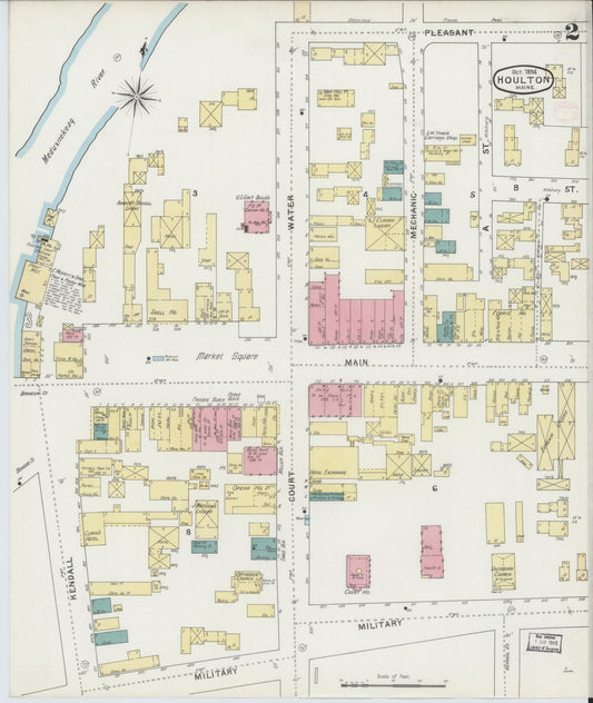 Sanborn Fire Insurance Map from Houlton, Aroostook County, Maine (1894), Sheet #0002 - Historic Sanborn Fire Insurance Map Print, vintage old map wall art, antique decor, genealogy gift, Maine Maine map