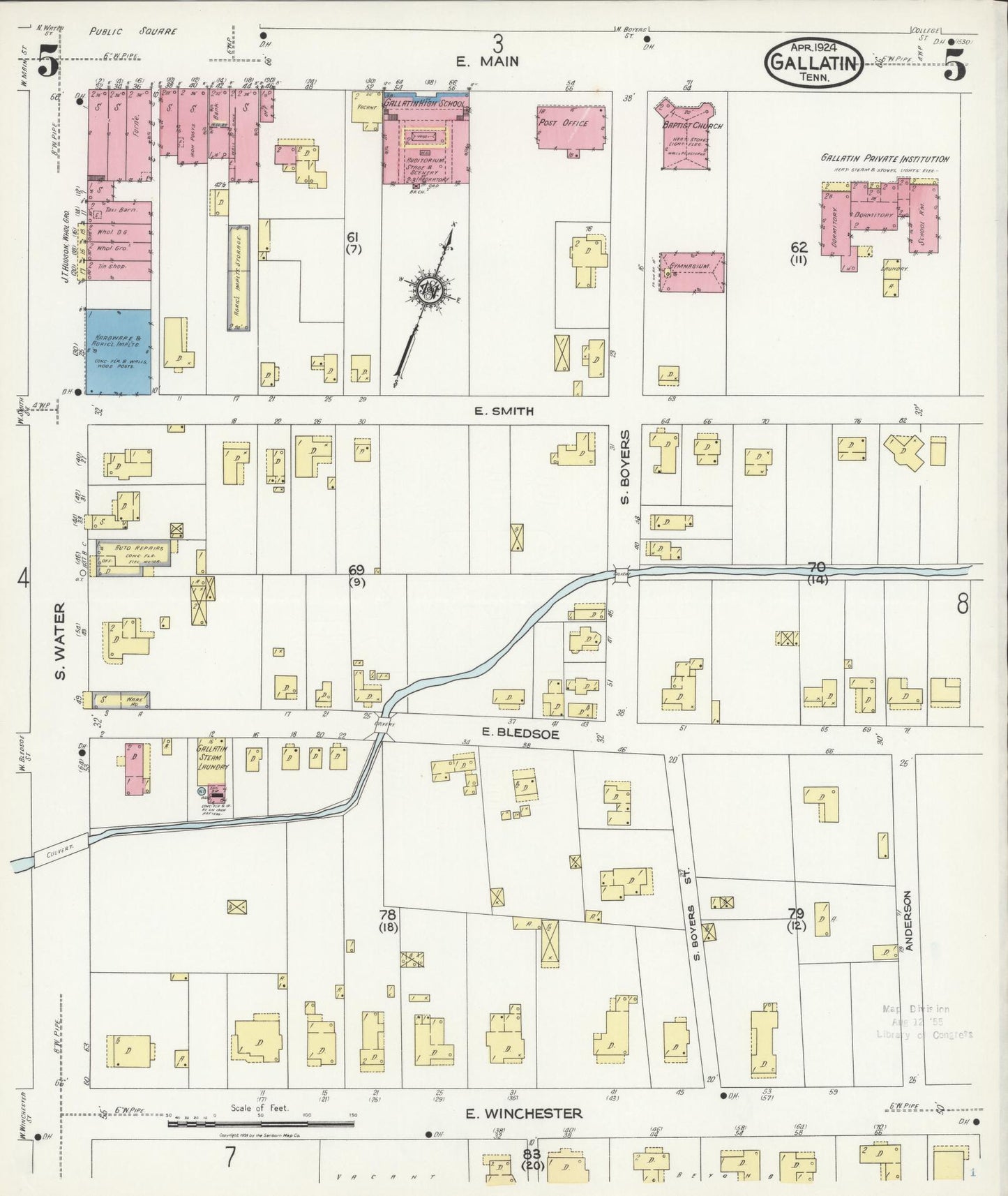 Sanborn Fire Insurance Map from Gallatin, Sumner County, Tennessee (1924), Sheet #0005 - Complete Map Set gallery image, historic Sanborn map, vintage wall art, Tennessee Tennessee