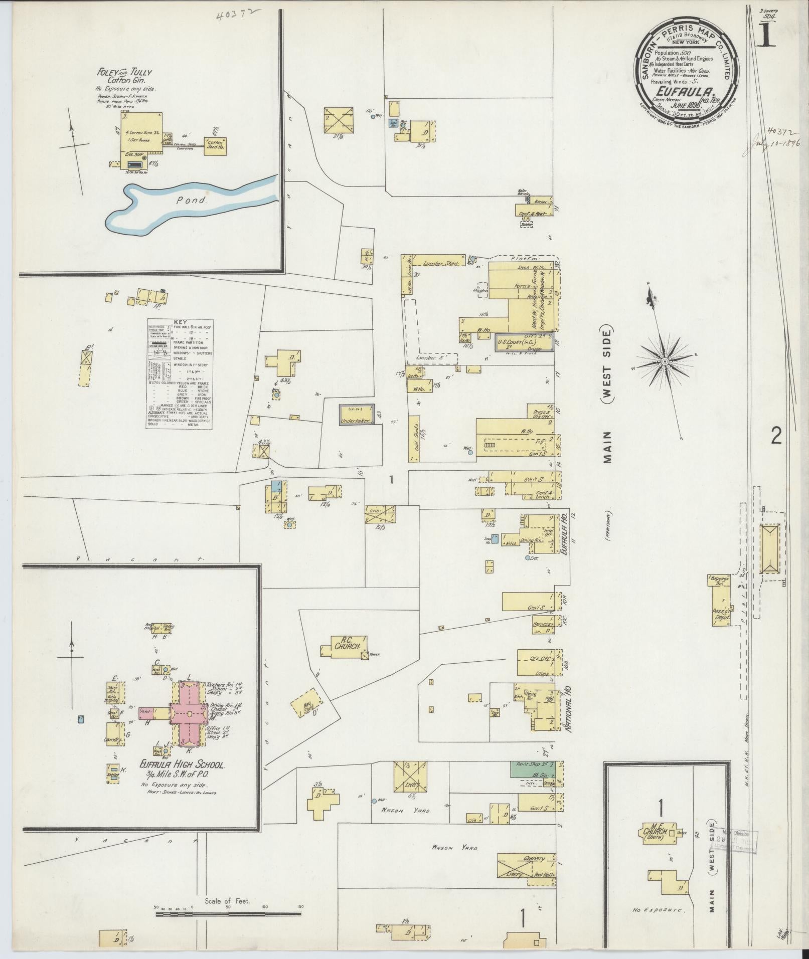 Sanborn Fire Insurance Map from Eufala, McIntosch County, Oklahoma (1896), Sheet #0001 - Complete Map Set gallery image, historic Sanborn map, vintage wall art, Oklahoma Oklahoma