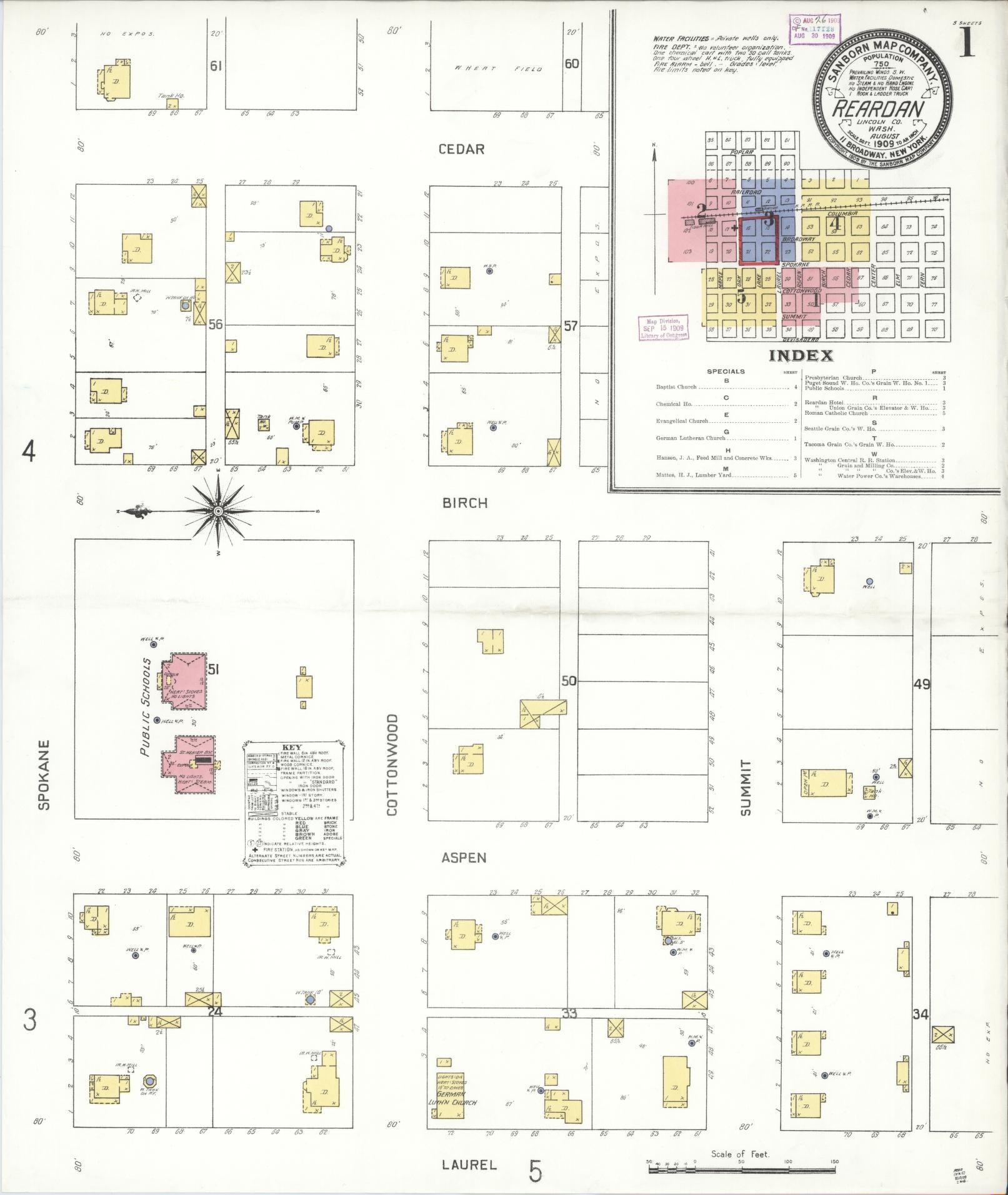 Sanborn Fire Insurance Map from Reardan, Lincoln County, Washington (1909), Sheet #0001 - Complete Map Set gallery image, historic Sanborn map, vintage wall art, Washington Washington