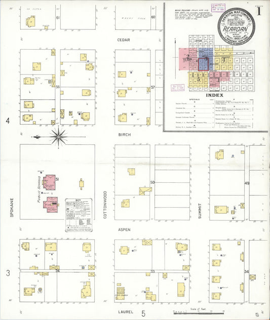 Sanborn Fire Insurance Map from Reardan, Lincoln County, Washington (1909), Sheet #0001 - Complete Map Set gallery image, historic Sanborn map, vintage wall art, Washington Washington
