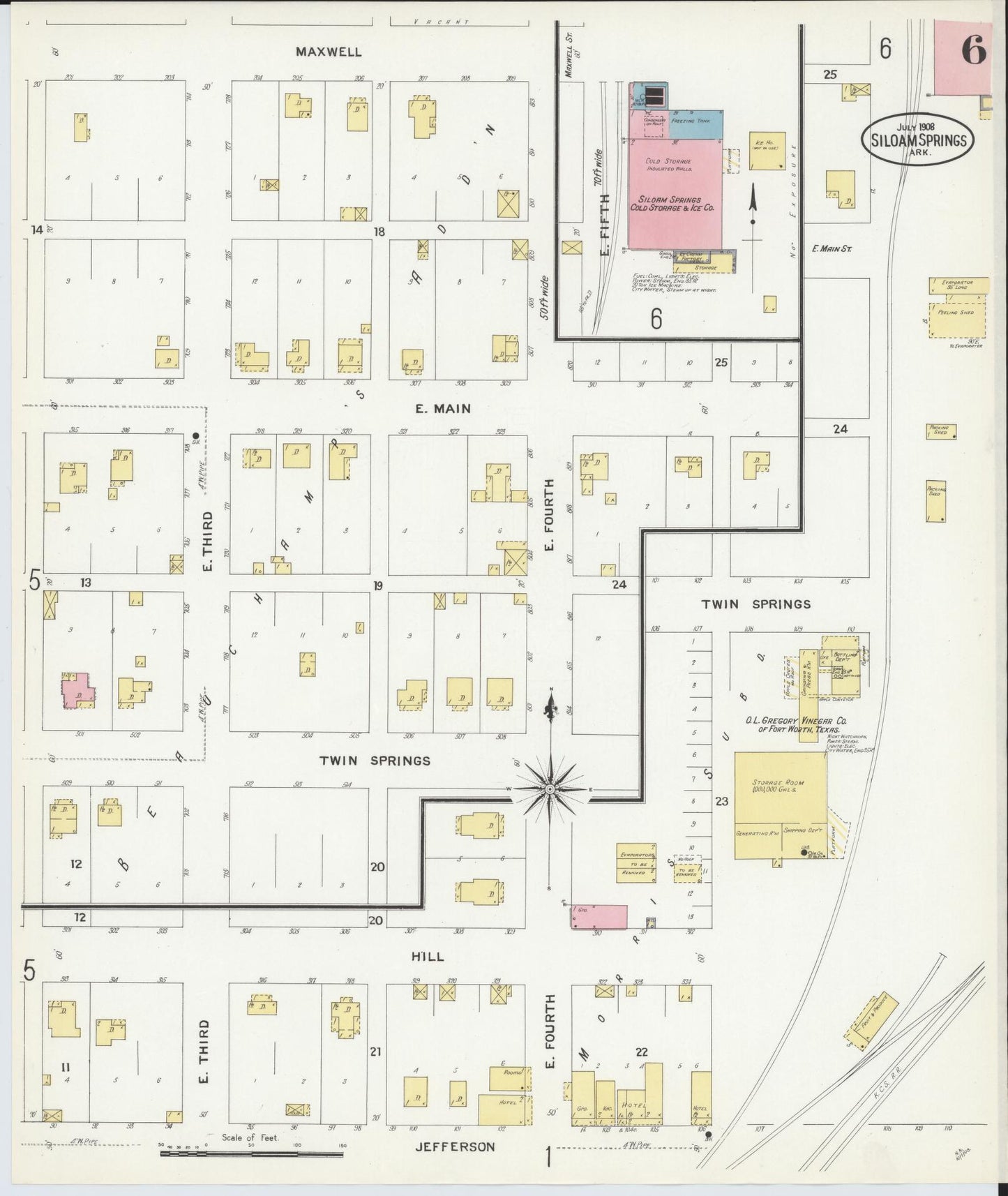 Sanborn Fire Insurance Map from Siloam Springs, Benton County, Arkansas (1908), Sheet #0006 - Complete Map Set gallery image, historic Sanborn map, vintage wall art, Arkansas Arkansas