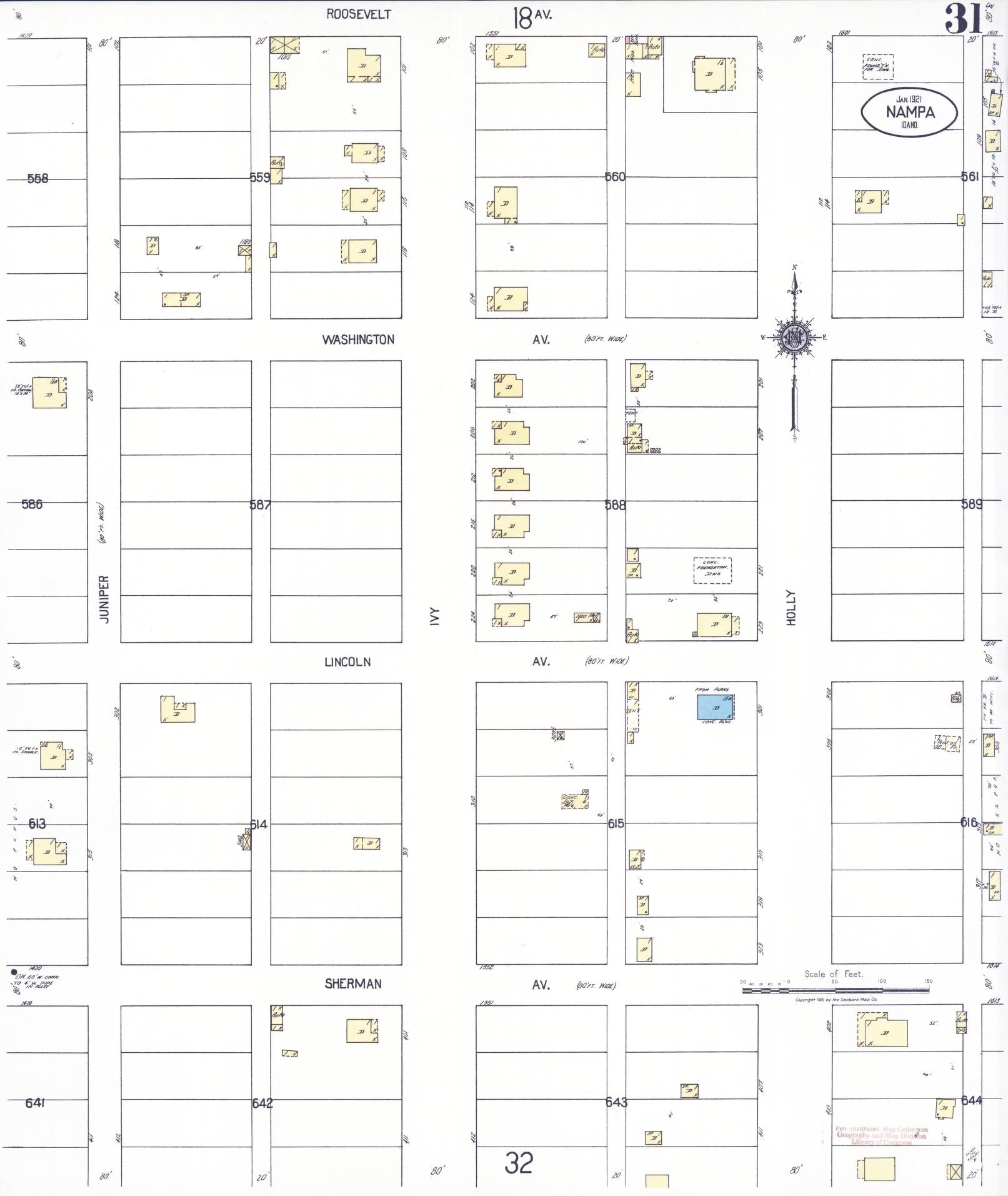 Sanborn Fire Insurance Map from Nampa, Canyon County, Idaho (1921), Sheet #0031 - Complete Map Set gallery image, historic Sanborn map, vintage wall art, Idaho Idaho
