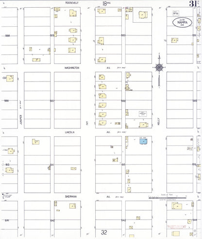 Sanborn Fire Insurance Map from Nampa, Canyon County, Idaho (1921), Sheet #0031 - Complete Map Set gallery image, historic Sanborn map, vintage wall art, Idaho Idaho