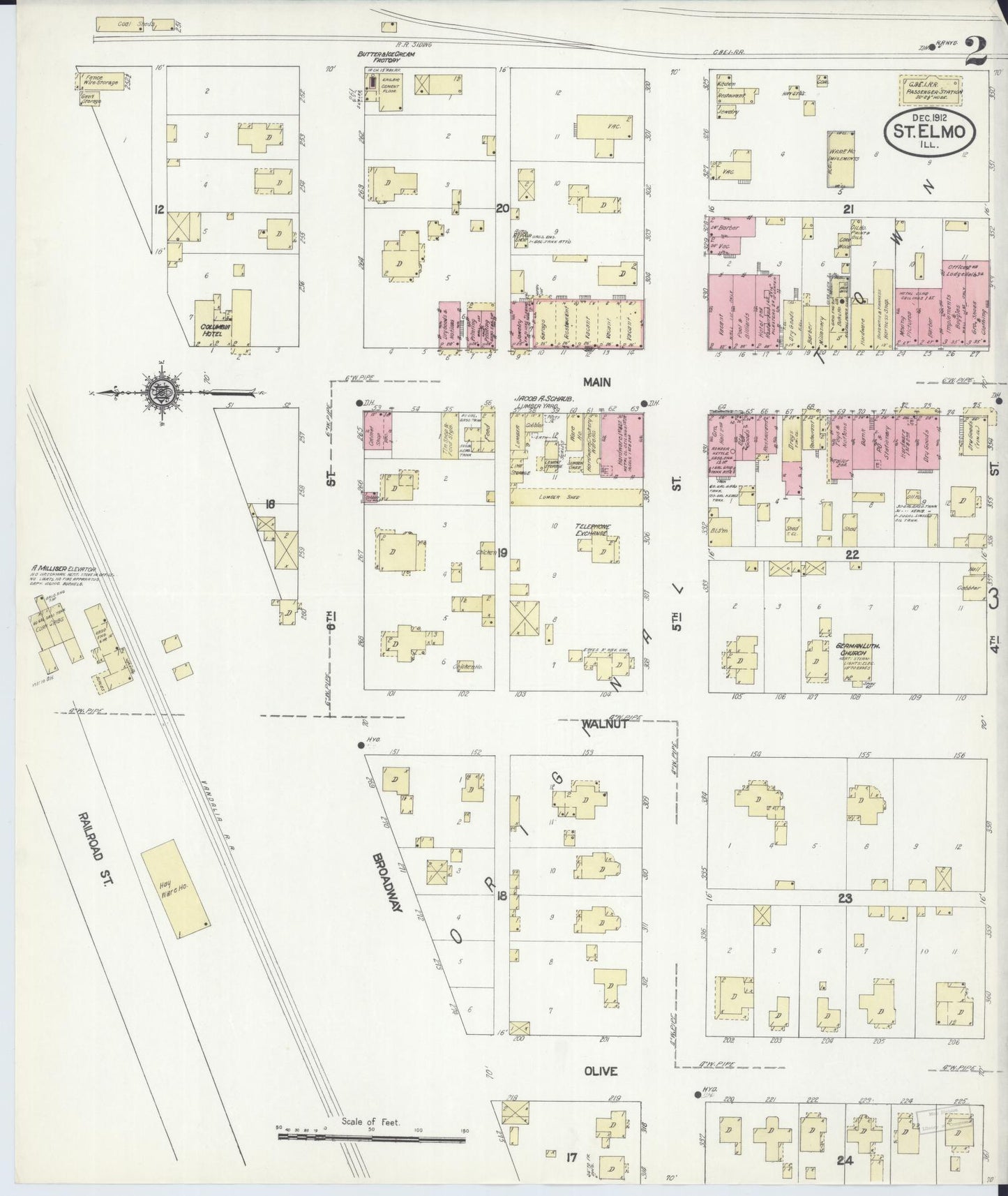 Sanborn Fire Insurance Map from Saint Elmo, Fayette County, Illinois (1912), Sheet #0002 - Historic Sanborn Fire Insurance Map Print, vintage old map wall art, antique decor, genealogy gift, Illinois Illinois map
