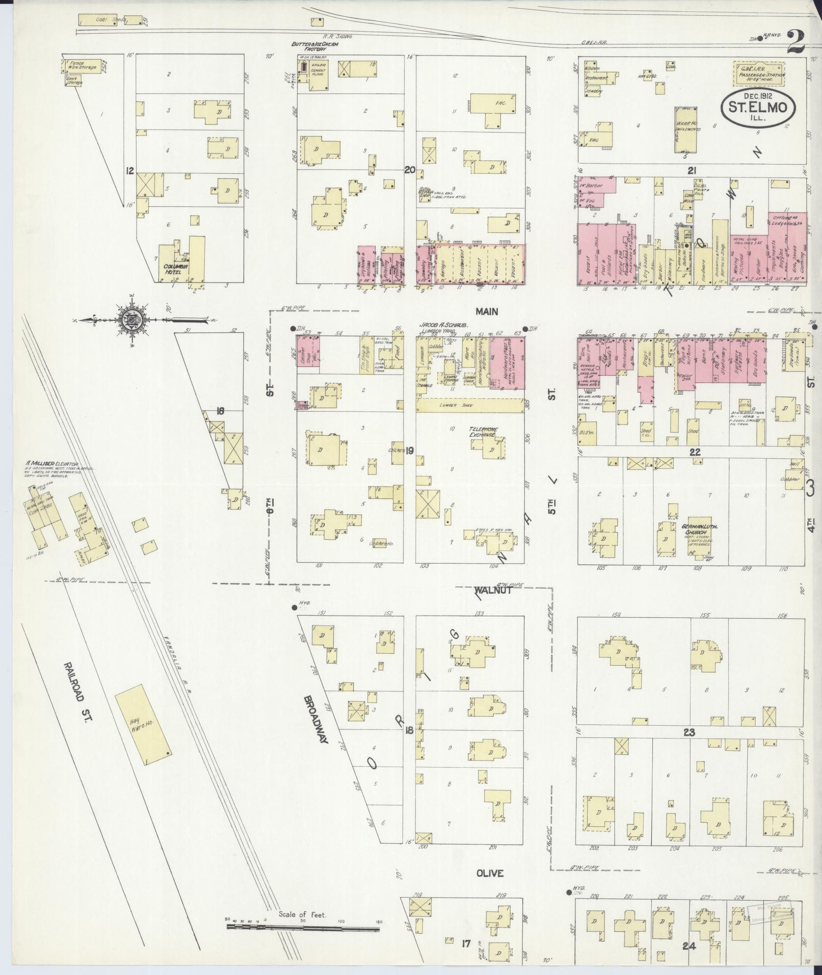 Sanborn Fire Insurance Map from Saint Elmo, Fayette County, Illinois (1912), Sheet #0002 - Historic Sanborn Fire Insurance Map Print, vintage old map wall art, antique decor, genealogy gift, Illinois Illinois map