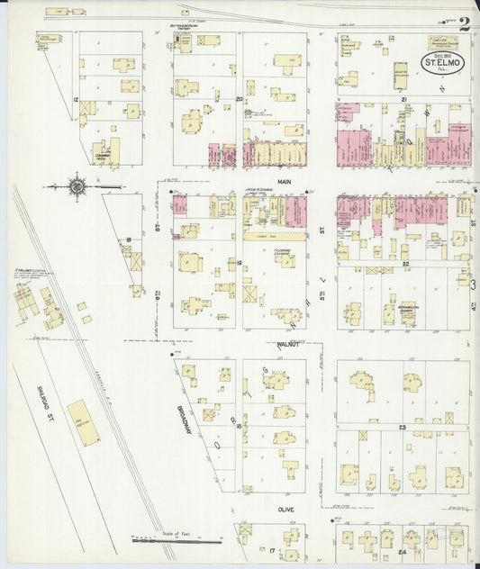 Sanborn Fire Insurance Map from Saint Elmo, Fayette County, Illinois (1912), Sheet #0002 - Historic Sanborn Fire Insurance Map Print, vintage old map wall art, antique decor, genealogy gift, Illinois Illinois map