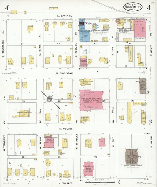 Sanborn Fire Insurance Map from Pauls Valley, Garvin County, Oklahoma (1923), Sheet #0004 - Historic Sanborn Fire Insurance Map Print, vintage old map wall art, antique decor, genealogy gift, Oklahoma Oklahoma map