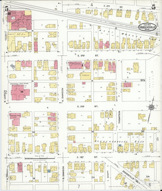 Sanborn Fire Insurance Map from Uhrichsville, Tuscarawas County, Ohio (1923), Sheet #0005 - Historic Sanborn Fire Insurance Map Print, vintage old map wall art, antique decor, genealogy gift, Ohio Ohio map