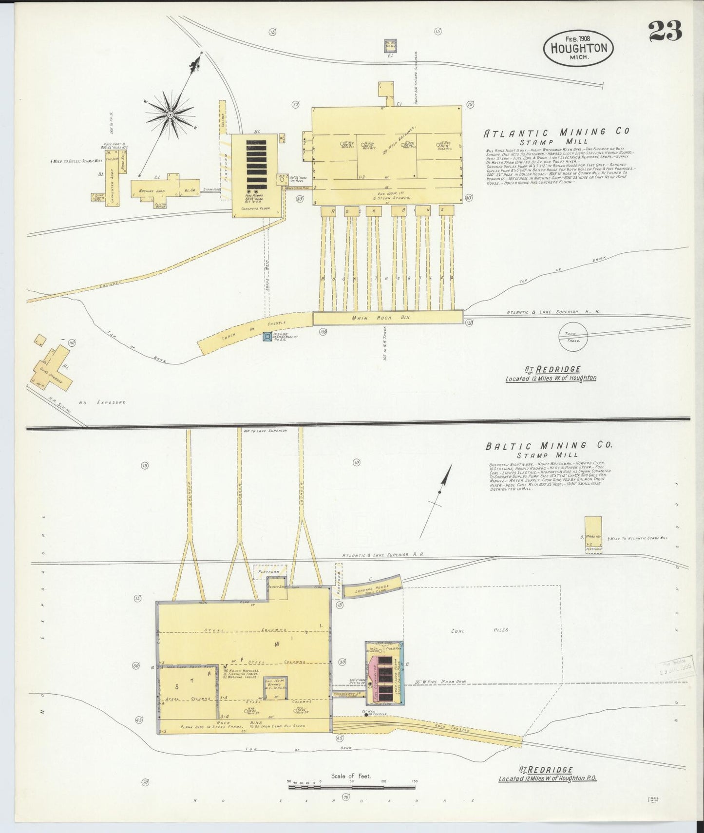 Sanborn Fire Insurance Map from Houghton, Houghton County, Michigan (1908), Sheet #0023 - Historic Sanborn Fire Insurance Map Print, vintage old map wall art, antique decor, genealogy gift, Michigan Michigan map