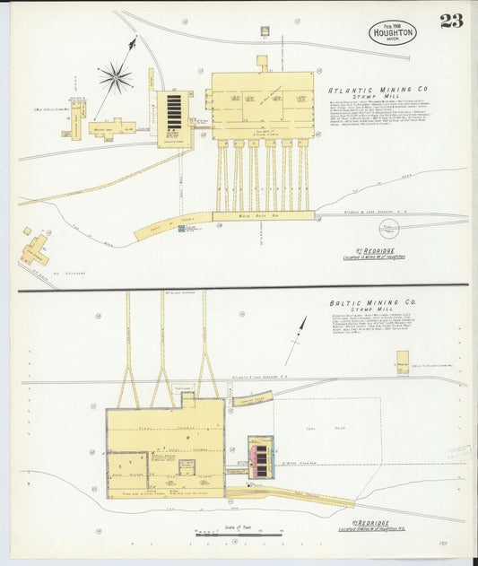 Sanborn Fire Insurance Map from Houghton, Houghton County, Michigan (1908), Sheet #0023 - Historic Sanborn Fire Insurance Map Print, vintage old map wall art, antique decor, genealogy gift, Michigan Michigan map