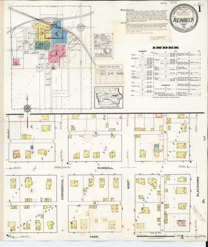 Sanborn Fire Insurance Map from Reinbeck, Grundy County, Iowa (1935), Sheet #0001 - Historic Sanborn Fire Insurance Map Print, vintage old map wall art