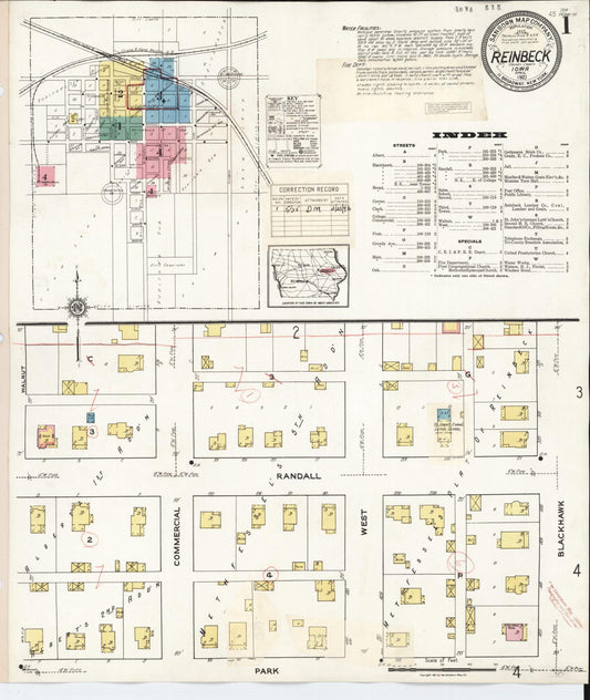 Sanborn Fire Insurance Map from Reinbeck, Grundy County, Iowa (1935), Sheet #0001 - Historic Sanborn Fire Insurance Map Print, vintage old map wall art