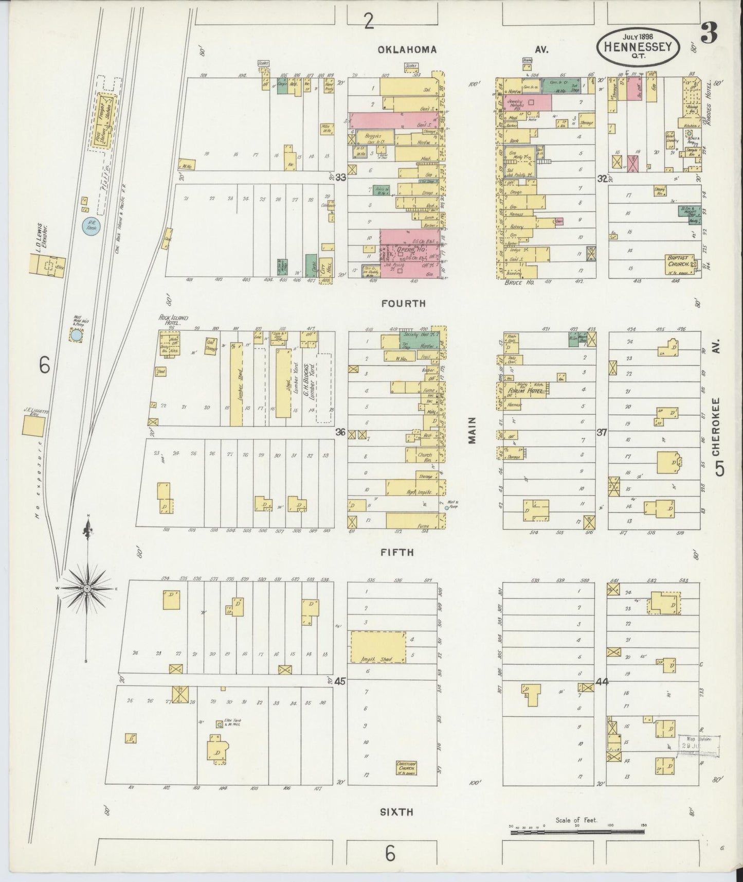 Sanborn Fire Insurance Map from Hennessey, Kingfisher County, Oklahoma (1898), Sheet #0003 - Complete Map Set gallery image, historic Sanborn map, vintage wall art, Oklahoma Oklahoma