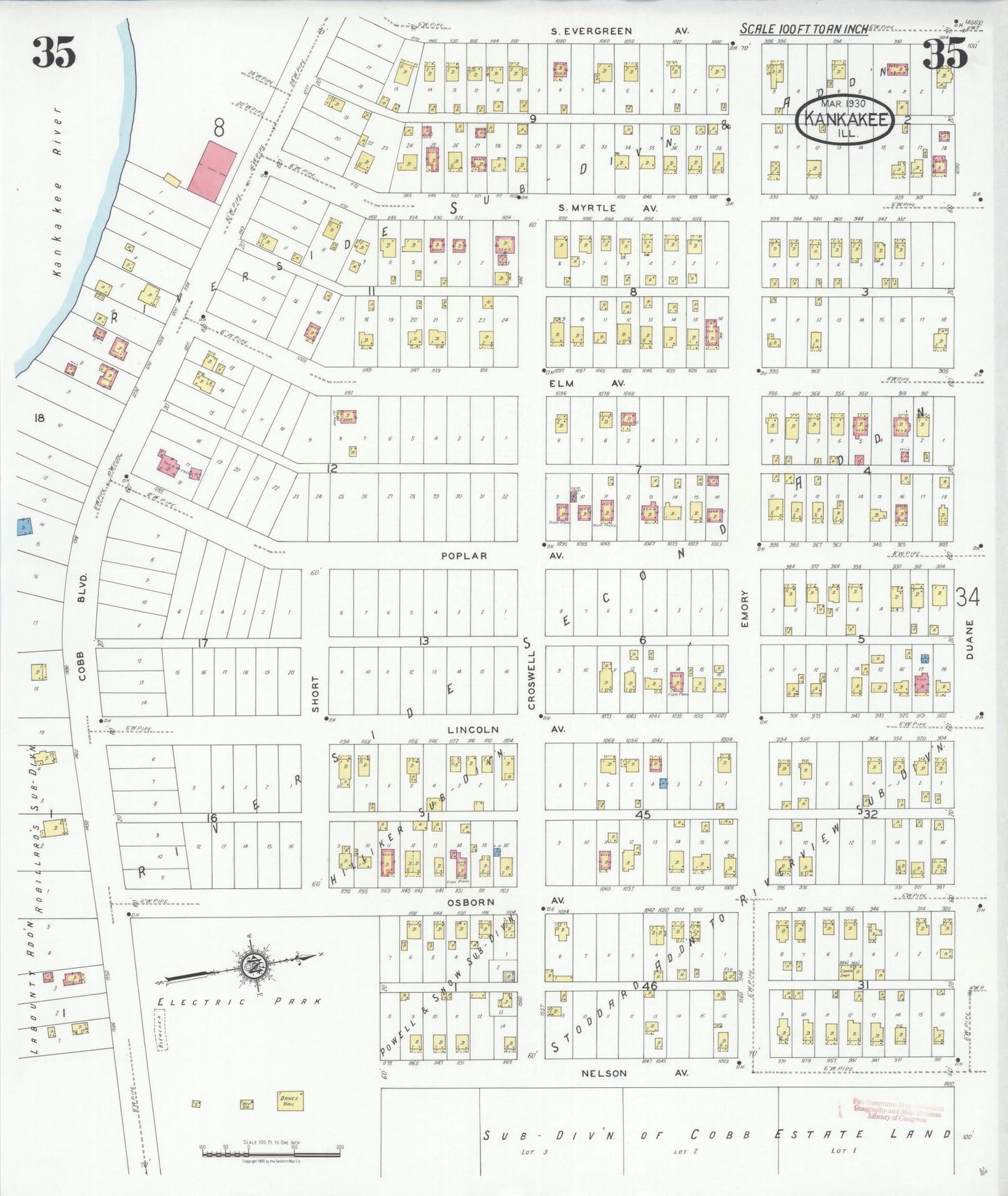 Sanborn Fire Insurance Map from Kankakee, Kankakee County, Illinois (1930), Sheet #0035 - Historic Sanborn Fire Insurance Map Print, vintage old map wall art, antique decor, genealogy gift, Illinois Illinois map