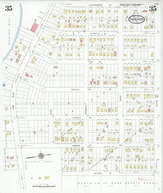 Sanborn Fire Insurance Map from Kankakee, Kankakee County, Illinois (1930), Sheet #0035 - Historic Sanborn Fire Insurance Map Print, vintage old map wall art, antique decor, genealogy gift, Illinois Illinois map