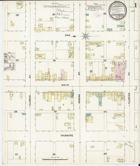 Sanborn Fire Insurance Map from Greensburg, Kiowa County, Kansas (1888), Sheet #0001 - Historic Sanborn Fire Insurance Map Print, vintage old map wall art, antique decor, genealogy gift, Kansas Kansas map