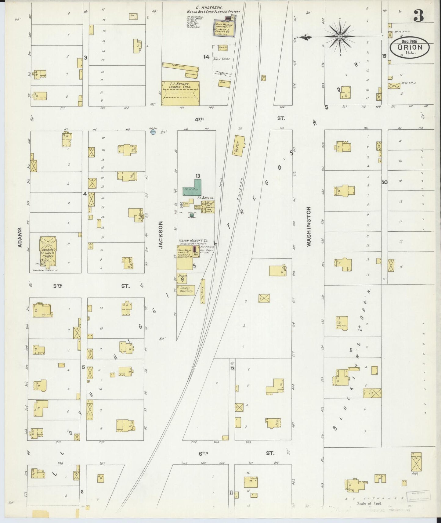Sanborn Fire Insurance Map from Orion, Henry County, Illinois (1906), Sheet #0003 - Complete Map Set gallery image, historic Sanborn map, vintage wall art, Illinois Illinois