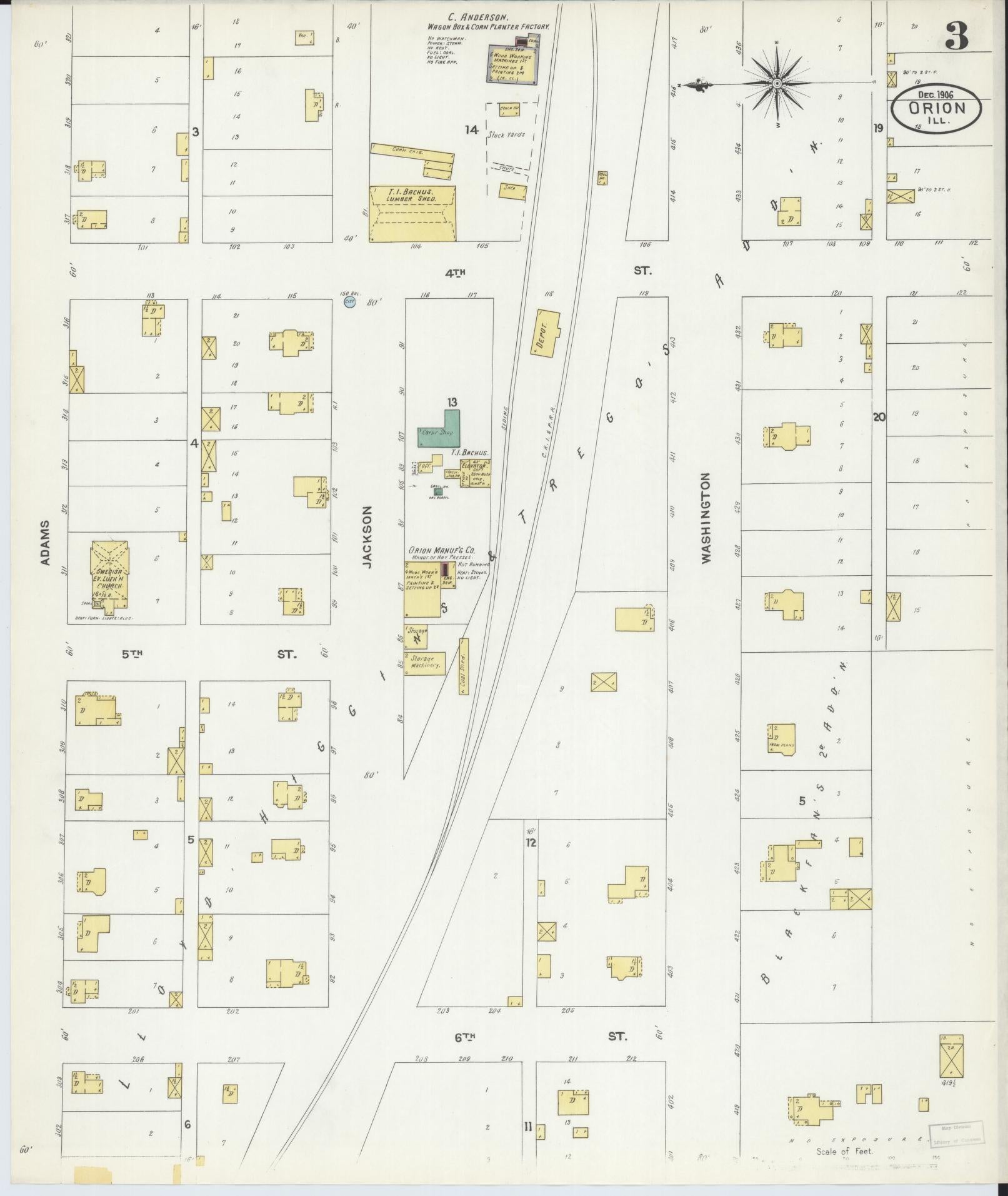 Sanborn Fire Insurance Map from Orion, Henry County, Illinois (1906), Sheet #0003 - Complete Map Set gallery image, historic Sanborn map, vintage wall art, Illinois Illinois