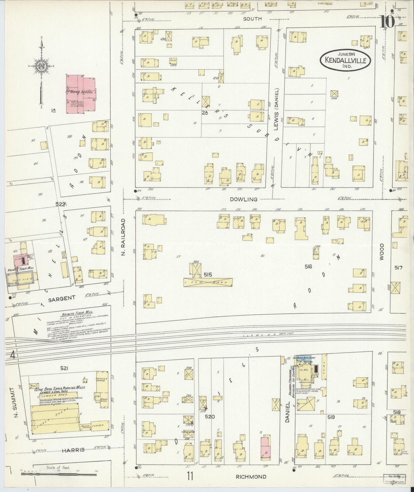 Sanborn Fire Insurance Map from Kendallville, Noble County, Indiana (1914), Sheet #0010 - Complete Map Set gallery image, historic Sanborn map, vintage wall art, Indiana Indiana