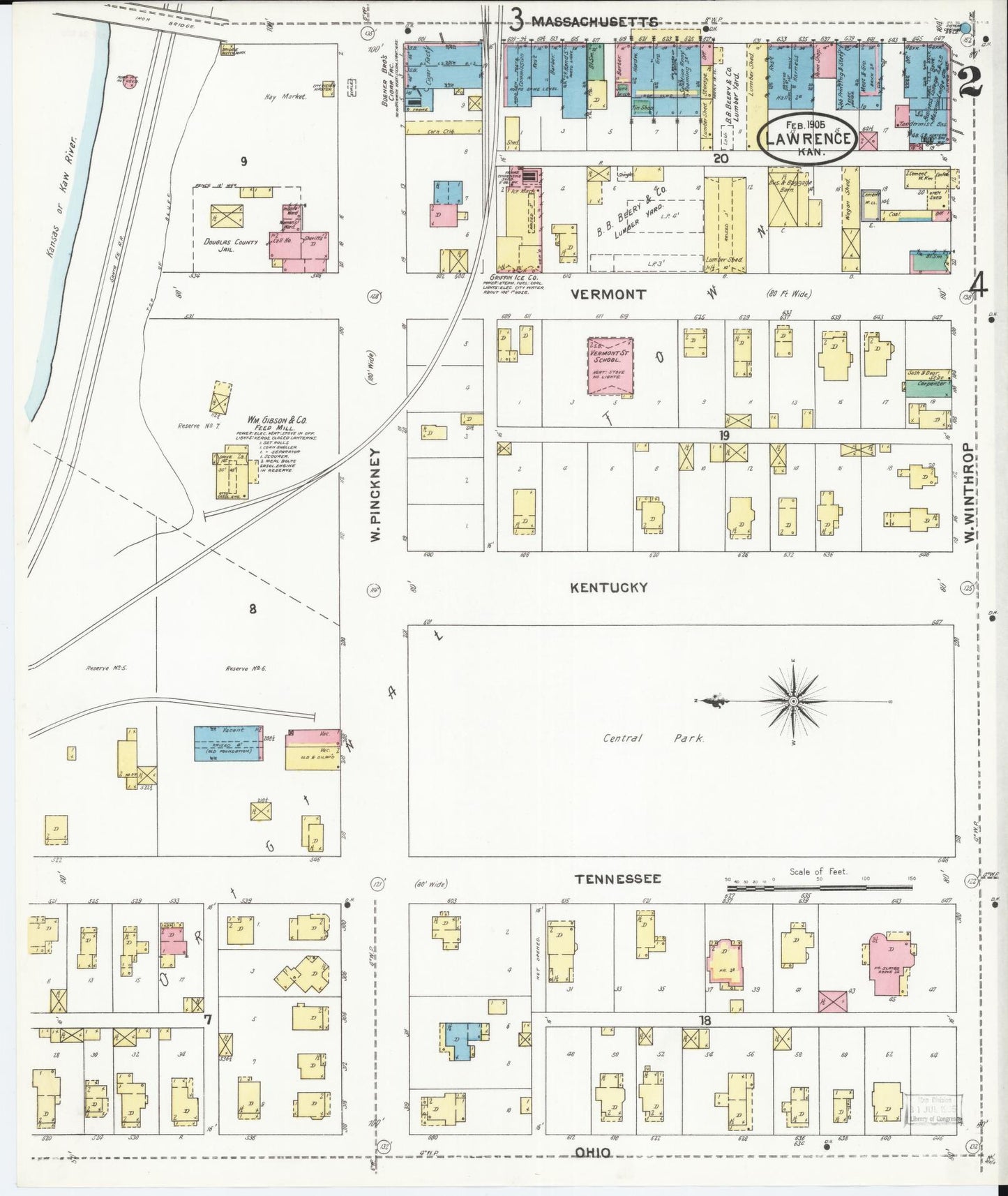 Sanborn Fire Insurance Map from Lawrence, Douglas County, Kansas (1905), Sheet #0002 - Complete Map Set gallery image, historic Sanborn map, vintage wall art, Kansas Kansas
