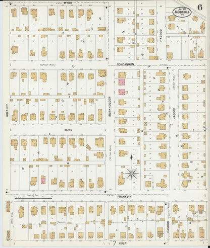 Sanborn Fire Insurance Map from Moberly, Randolph County, Missouri (1899), Sheet #0006 - Historic Sanborn Fire Insurance Map Print, vintage old map wall art, antique decor, genealogy gift, Missouri Missouri map