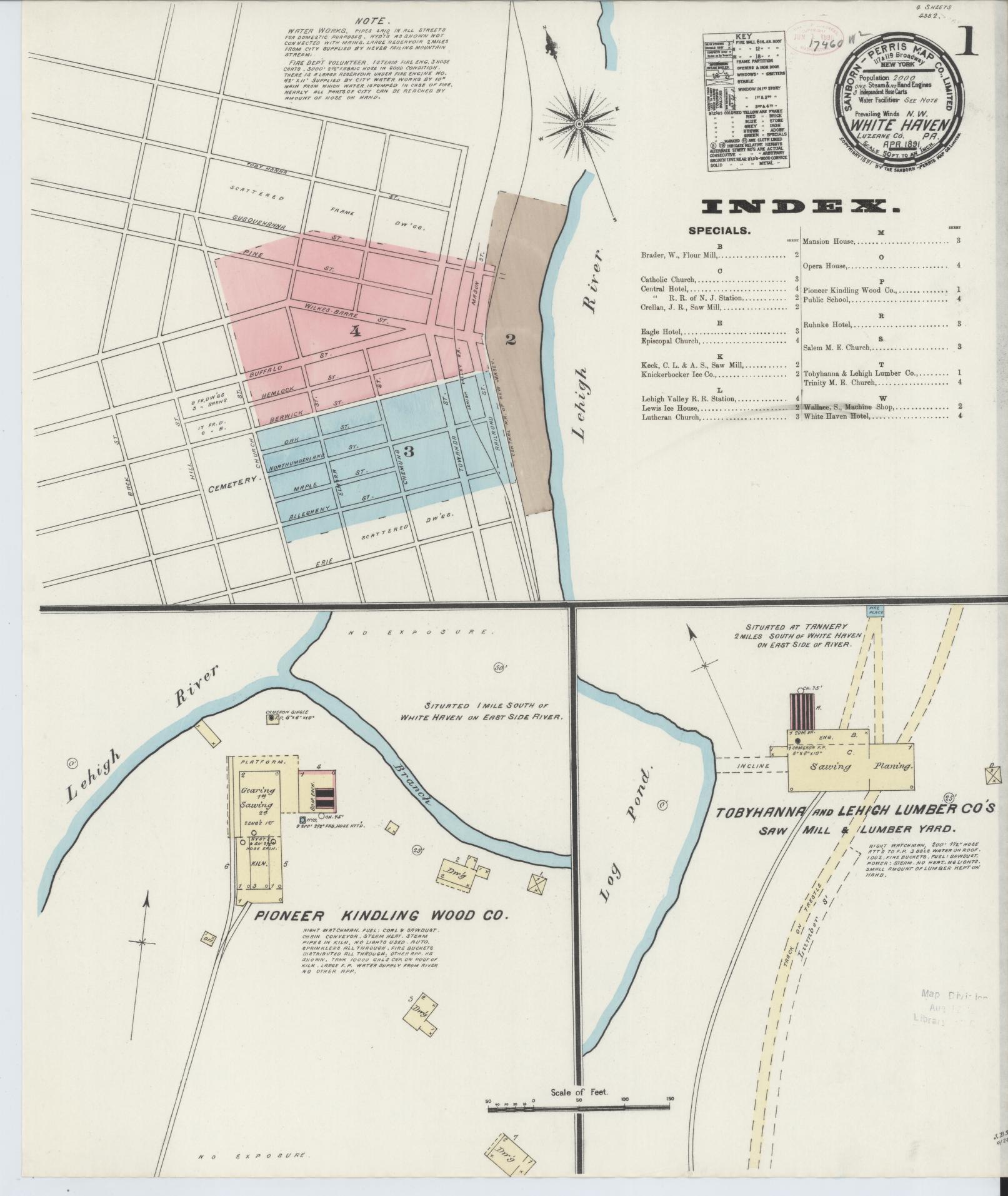 Sanborn Fire Insurance Map from White Haven, Luzerne County, Pennsylvania (1891), Sheet #0001 - Complete Map Set gallery image, historic Sanborn map, vintage wall art, Pennsylvania Pennsylvania