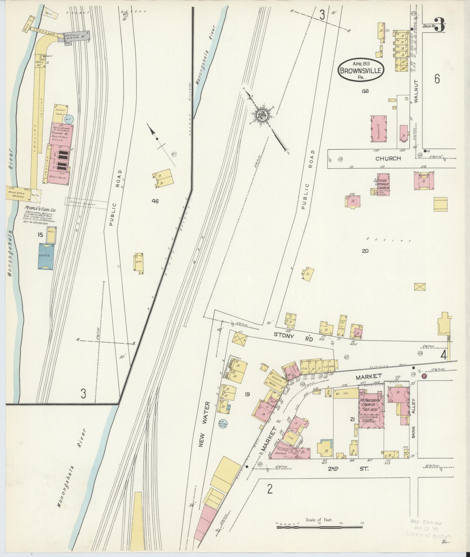 Sanborn Fire Insurance Map from Brownsville, Fayette County, Pennsylvania (1913), Sheet #0003 - Historic Sanborn Fire Insurance Map Print, vintage old map wall art, antique decor, genealogy gift, Pennsylvania Pennsylvania map