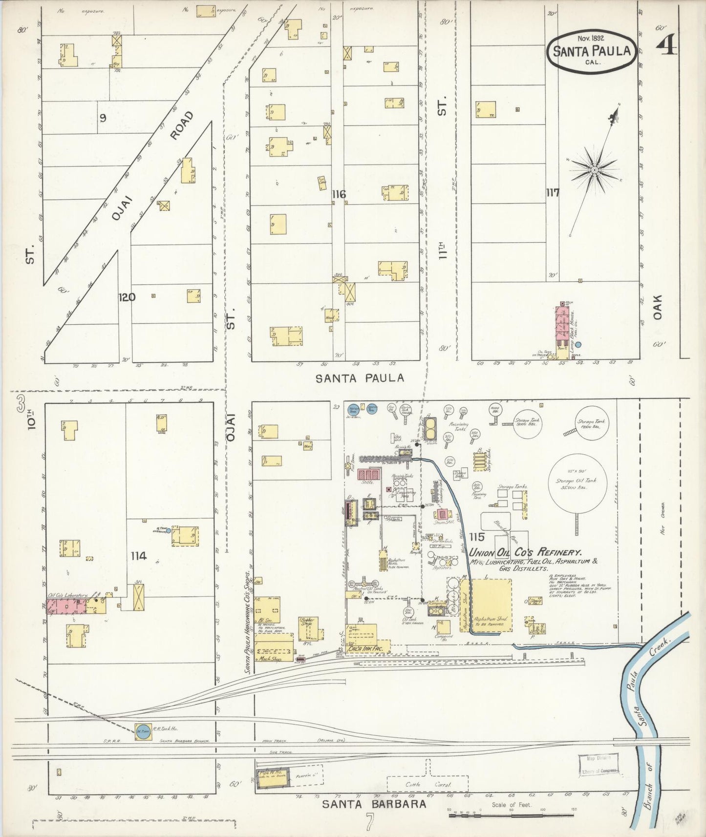 Sanborn Fire Insurance Map from Santa Paula, Ventura County, California (1892), Sheet #0004 - Complete Map Set gallery image, historic Sanborn map, vintage wall art, California California
