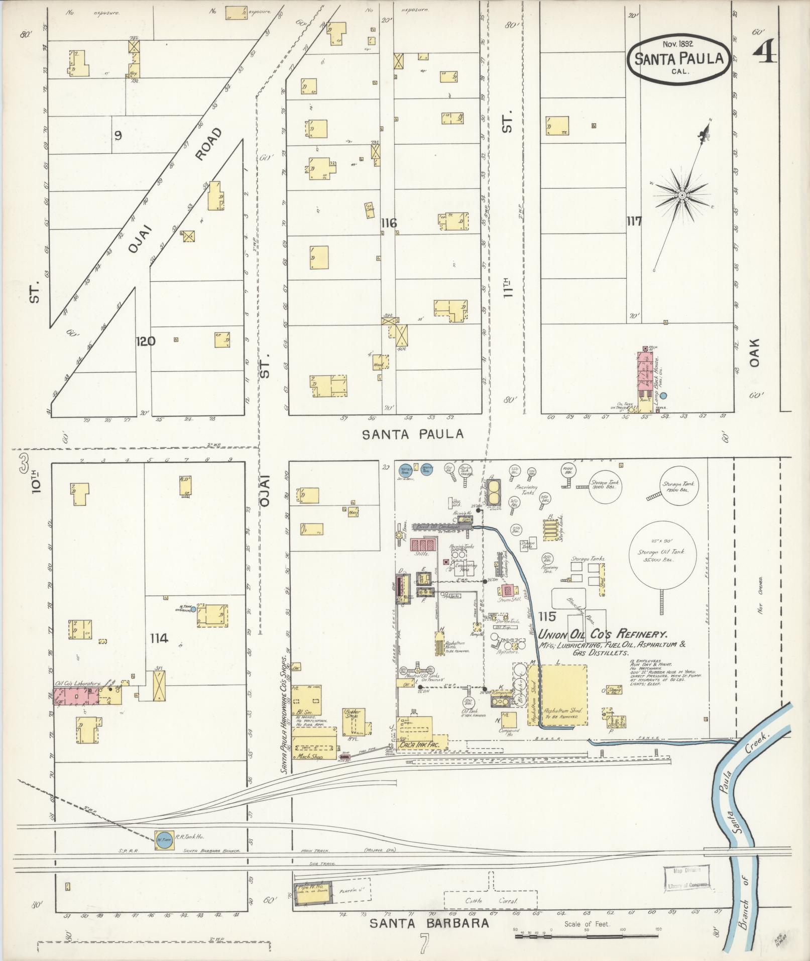 Sanborn Fire Insurance Map from Santa Paula, Ventura County, California (1892), Sheet #0004 - Complete Map Set gallery image, historic Sanborn map, vintage wall art, California California