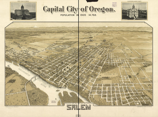Capital city of Oregon, Salem. (1905) – Historic Bird’s-Eye View Panorama Print