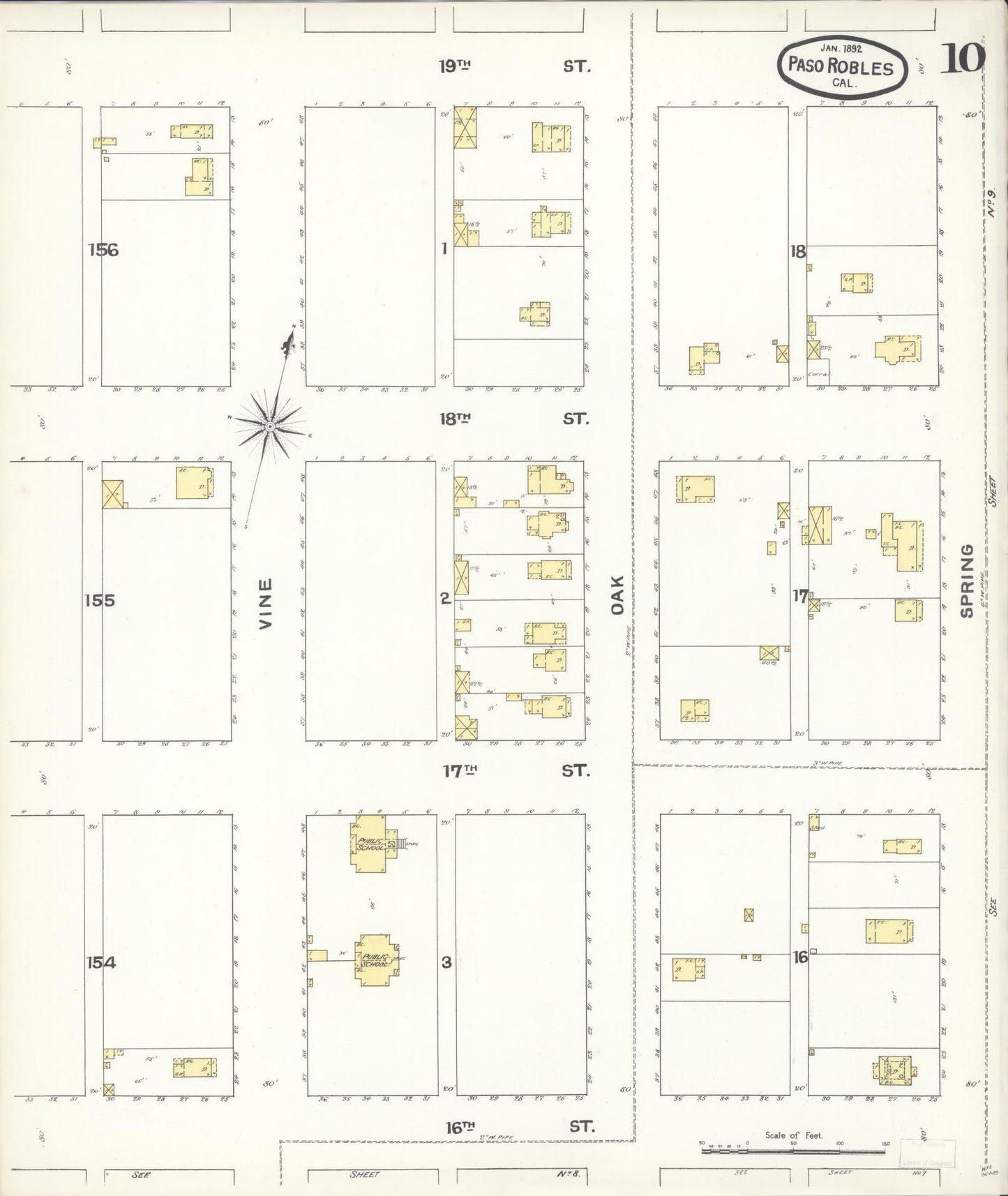 Sanborn Fire Insurance Map from Paso Robles, San Luis Obispo County, California (1892), Sheet #0010 - Complete Map Set gallery image, historic Sanborn map, vintage wall art, California California