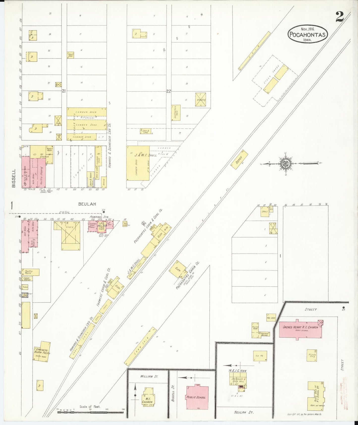 Sanborn Fire Insurance Map from Pocahontas, Pocahontas County, Iowa (1916), Sheet #0002 - Historic Sanborn Fire Insurance Map Print, vintage old map wall art
