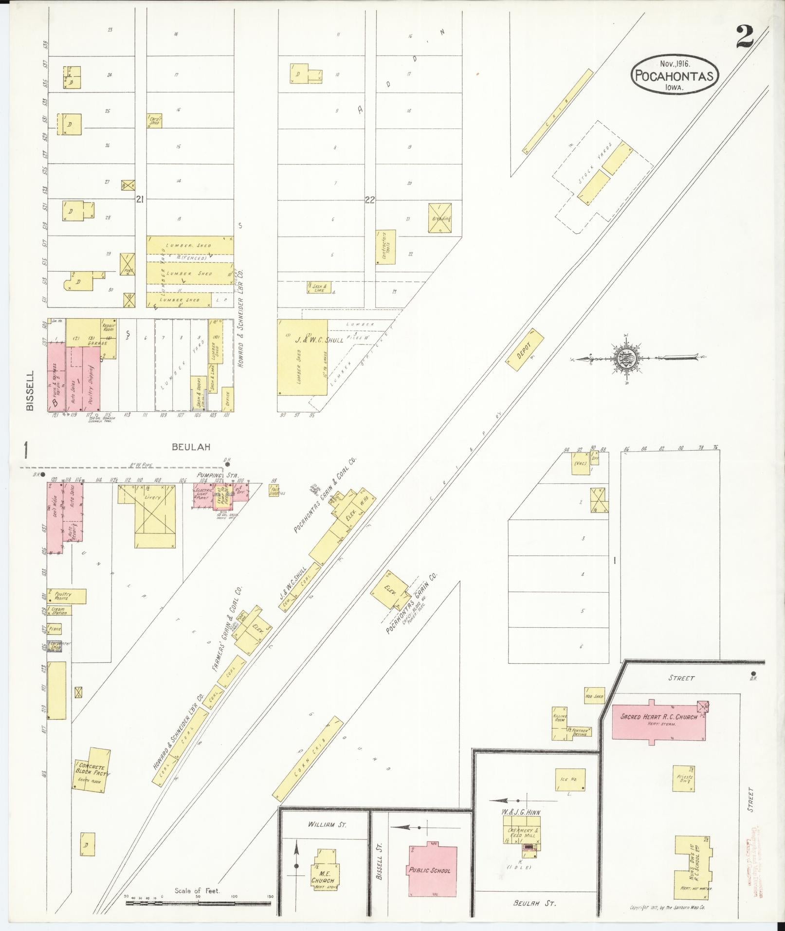 Sanborn Fire Insurance Map from Pocahontas, Pocahontas County, Iowa (1916), Sheet #0002 - Historic Sanborn Fire Insurance Map Print, vintage old map wall art
