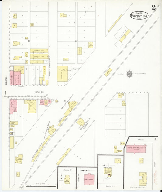 Sanborn Fire Insurance Map from Pocahontas, Pocahontas County, Iowa (1916), Sheet #0002 - Historic Sanborn Fire Insurance Map Print, vintage old map wall art