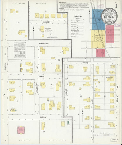 Sanborn Fire Insurance Map from Mulberry, Polk County, Florida (1909), Sheet #0001 - Complete Map Set gallery image, historic Sanborn map, vintage wall art, Florida Florida