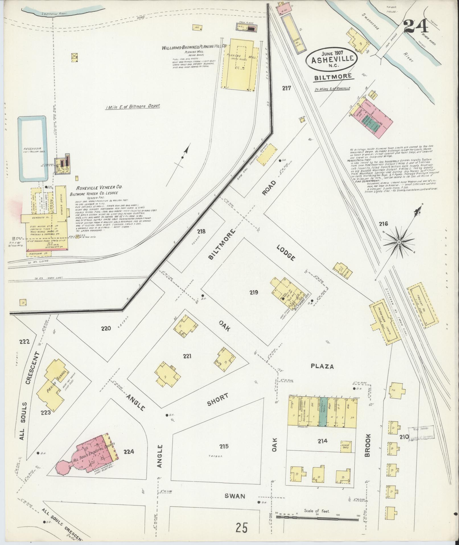 Sanborn Fire Insurance Map from Asheville, Buncombe County, North Carolina (1907), Sheet #0024 - Complete Map Set gallery image, historic Sanborn map, vintage wall art, North Carolina North Carolina
