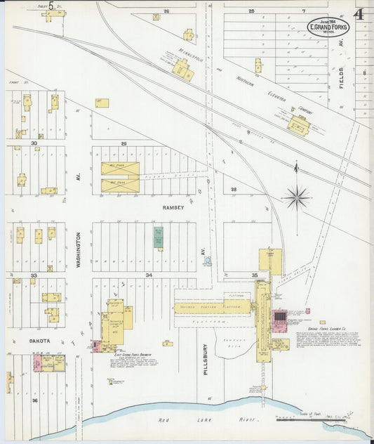 Sanborn Fire Insurance Map from East Grand Forks, Polk County, Minnesota (1904), Sheet #0004 - Historic Sanborn Fire Insurance Map Print, vintage old map wall art, antique decor, genealogy gift, Minnesota Minnesota map