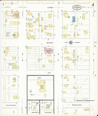 Sanborn Fire Insurance Map from Oswego, Labette County, Kansas (1911), Sheet #0004 - Complete Map Set gallery image, historic Sanborn map, vintage wall art, Kansas Kansas