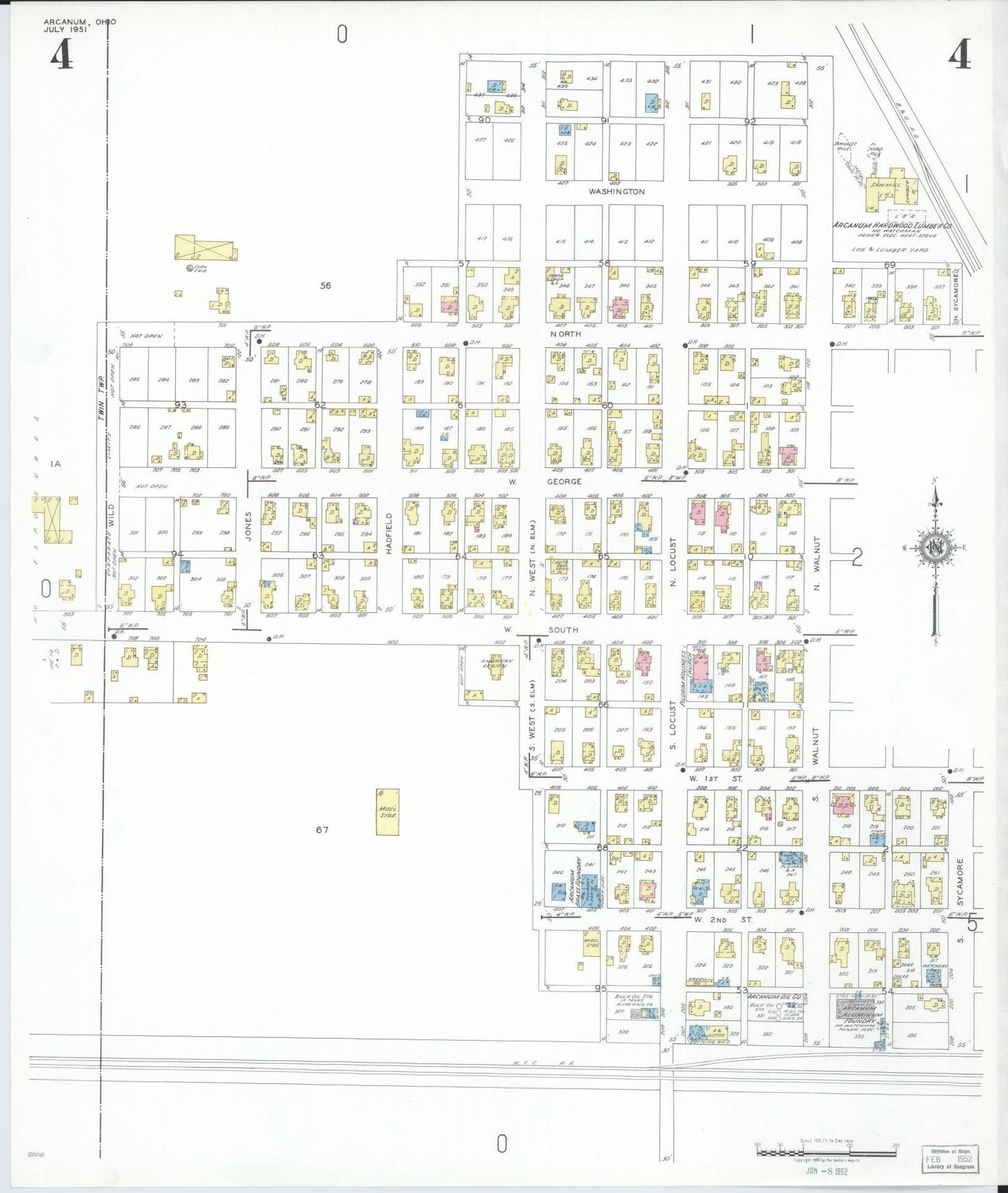 Sanborn Fire Insurance Map from Arcanum, Darke County, Ohio (1951), Sheet #0004 - Historic Sanborn Fire Insurance Map Print, vintage old map wall art, antique decor, genealogy gift, Ohio Ohio map
