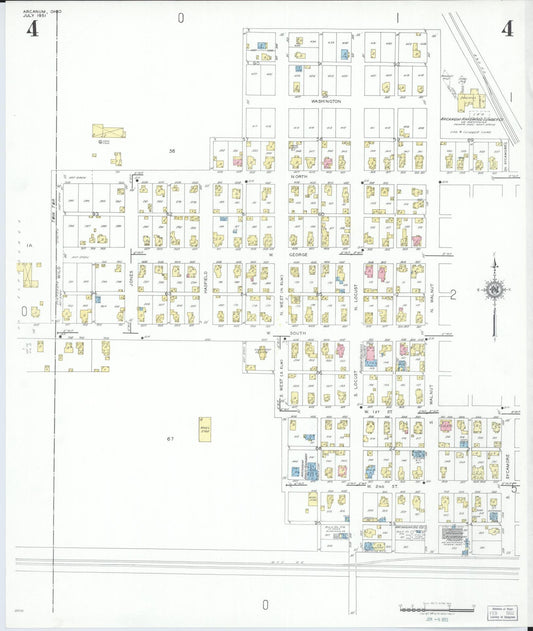 Sanborn Fire Insurance Map from Arcanum, Darke County, Ohio (1951), Sheet #0004 - Historic Sanborn Fire Insurance Map Print, vintage old map wall art, antique decor, genealogy gift, Ohio Ohio map