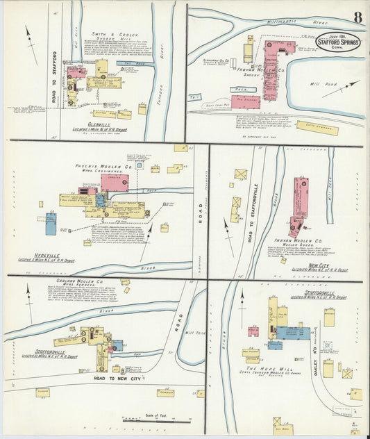 Sanborn Fire Insurance Map from Stafford Springs, Tolland County, Connecticut (1911), Sheet #0008 - Historic Sanborn Fire Insurance Map Print, vintage old map wall art, antique decor, genealogy gift, Connecticut Connecticut map