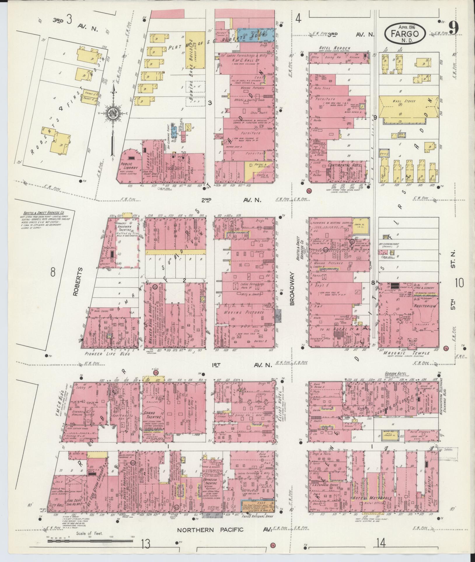 Sanborn Fire Insurance Map from Fargo, Cass County, North Dakota (1916), Sheet #0009 - Complete Map Set gallery image, historic Sanborn map, vintage wall art, North Dakota North Dakota