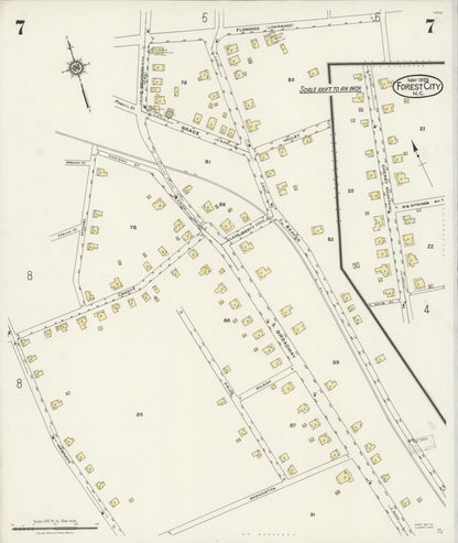 Sanborn Fire Insurance Map from Forest City, Rutherford County, North Carolina (1925), Sheet #0007 - Complete Map Set gallery image, historic Sanborn map, vintage wall art, North Carolina North Carolina