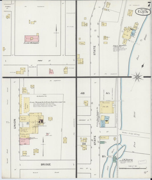Sanborn Fire Insurance Map from Elgin, Kane County, Illinois (1887), Sheet #0007 - Historic Sanborn Fire Insurance Map Print, vintage old map wall art, antique decor, genealogy gift, Illinois Illinois map