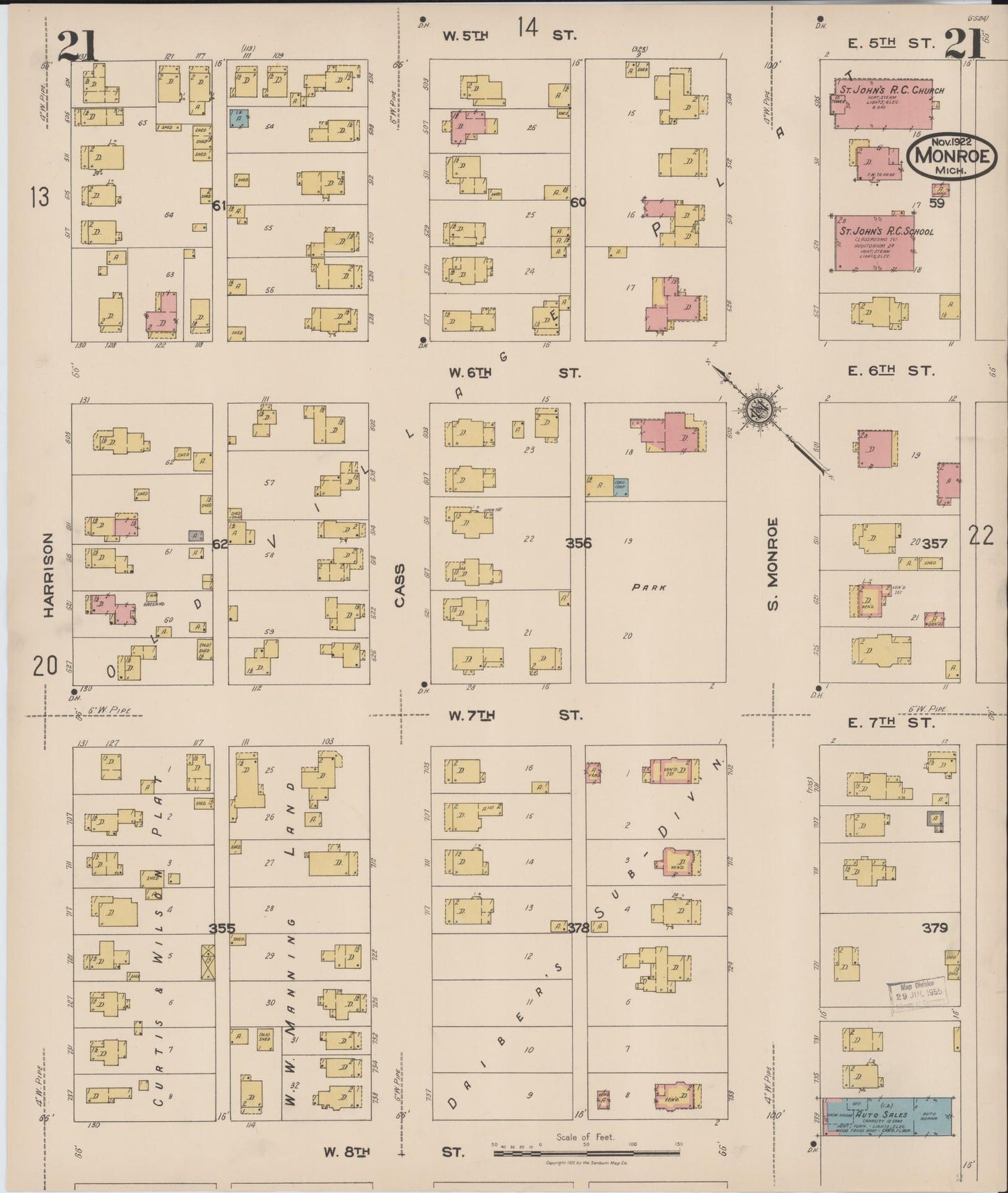 Sanborn Fire Insurance Map from Monroe, Monroe County, Michigan (1922), Sheet #0021 - Complete Map Set gallery image, historic Sanborn map, vintage wall art, Michigan Michigan