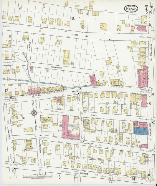 Sanborn Fire Insurance Map from Nyack, Rockland County, New York (1919), Sheet #0007 - Historic Sanborn Fire Insurance Map Print, vintage old map wall art, antique decor, genealogy gift, New York New York map