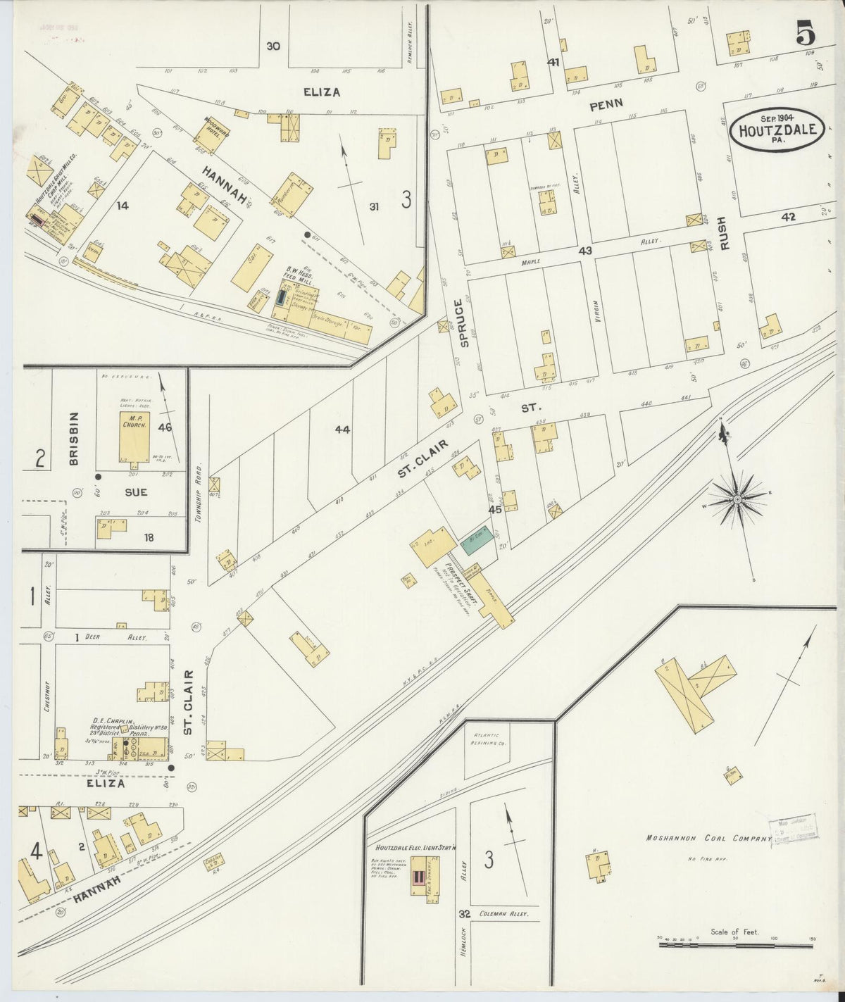 Sanborn Fire Insurance Map from Houtzdale, Clearfield County, Pennsylvania (1904), Sheet #0005 - Historic Sanborn Fire Insurance Map Print, vintage old map wall art, antique decor, genealogy gift, Pennsylvania Pennsylvania map