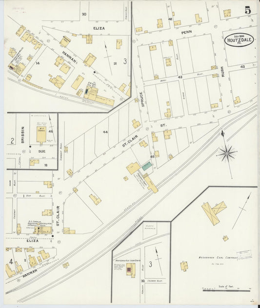 Sanborn Fire Insurance Map from Houtzdale, Clearfield County, Pennsylvania (1904), Sheet #0005 - Historic Sanborn Fire Insurance Map Print, vintage old map wall art, antique decor, genealogy gift, Pennsylvania Pennsylvania map
