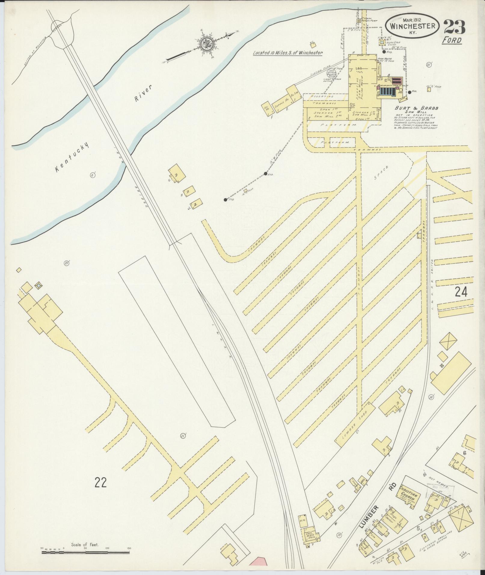 Sanborn Fire Insurance Map from Winchester, Clark County, Kentucky (1912), Sheet #0023 - Complete Map Set gallery image, historic Sanborn map, vintage wall art, Kentucky Kentucky